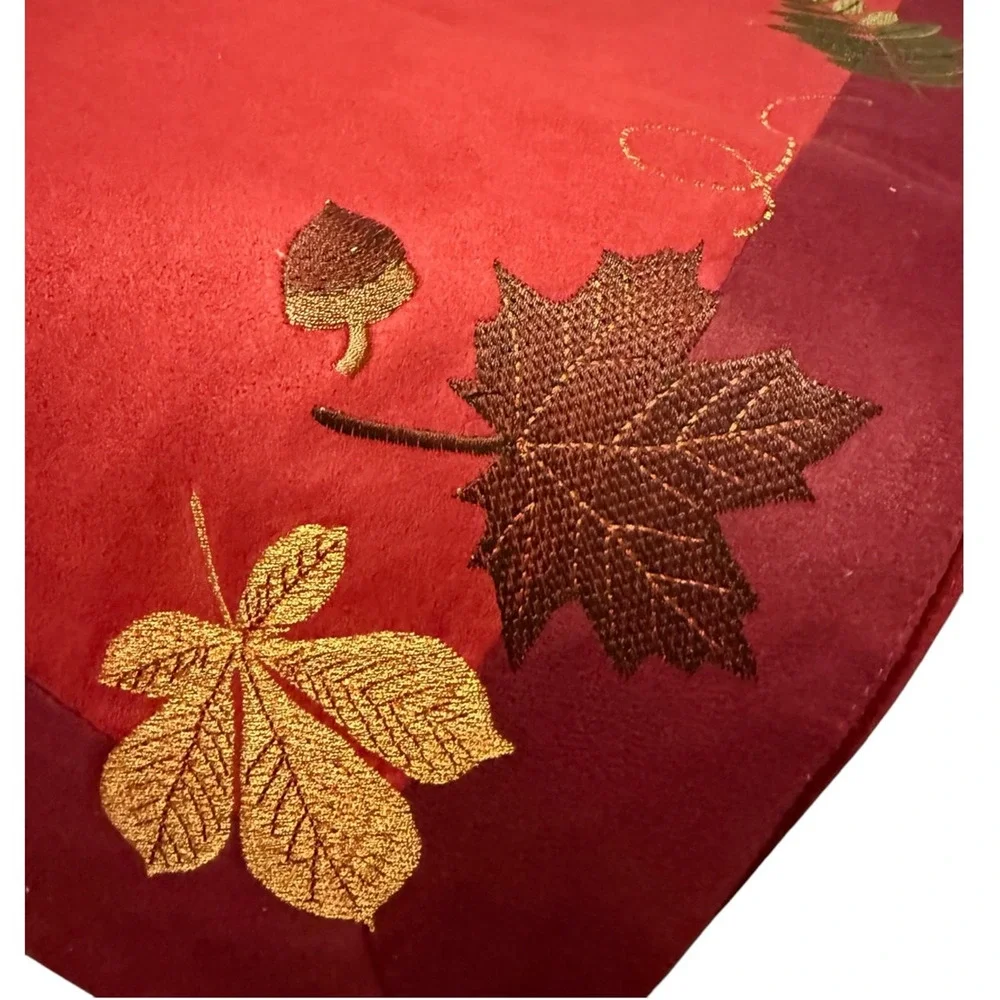 Fall Home Decor Table Runner Set of 2 Embroidered Leave Lined Microsuede 36